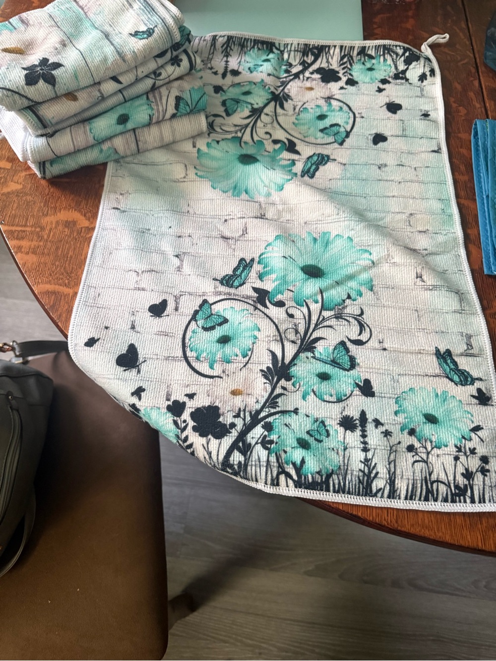 Floral Turquoise Kitchen Towels - Set